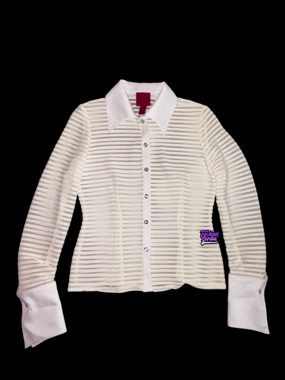JS Collection Vintage Semi Sheer Stripped Button Up Blouse